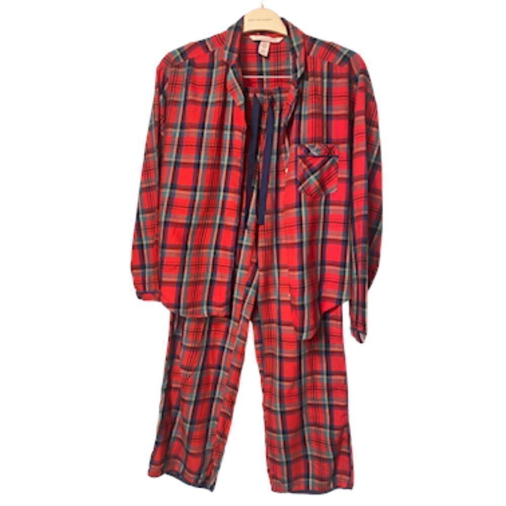 Victoria’s Secret Pajamas Red Plaid, Size S Drawstring Pants, Button Top.  Cozy
